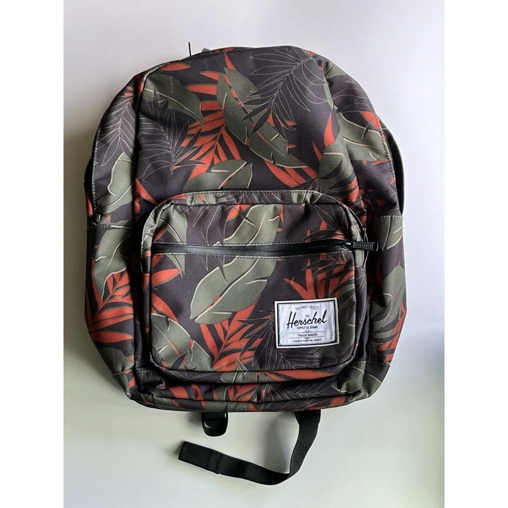 Herschel Supply Co. Backpack Unisex OS Green Orange Tropical Leaf Print Canvas‎